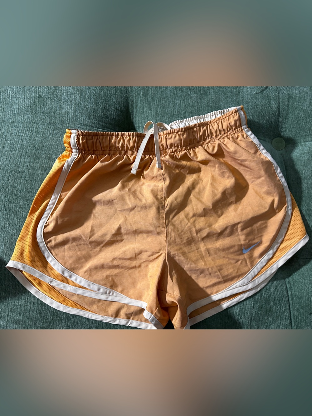 Nike Women's Peach-Orange Athletic Shorts with White Trim